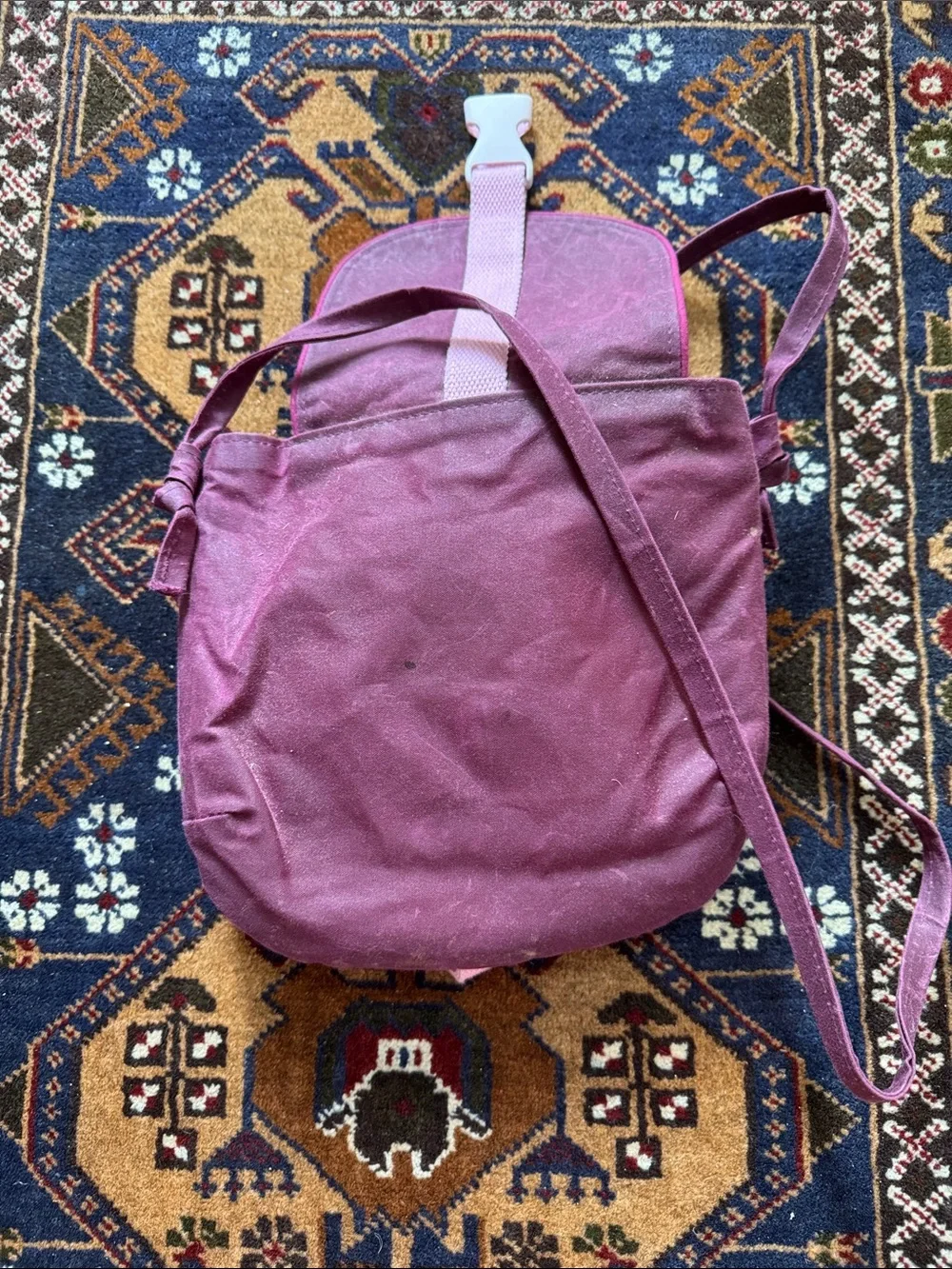 Besu homemade leather Plum Crossbody Bag with Light Pink Strap